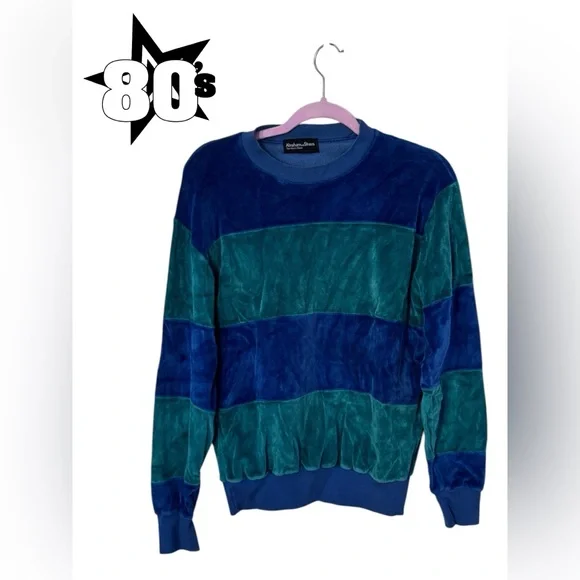 Vintage 80’s Abraham & Straus Velour Striped Long Sleeve - Picture 1 of 5